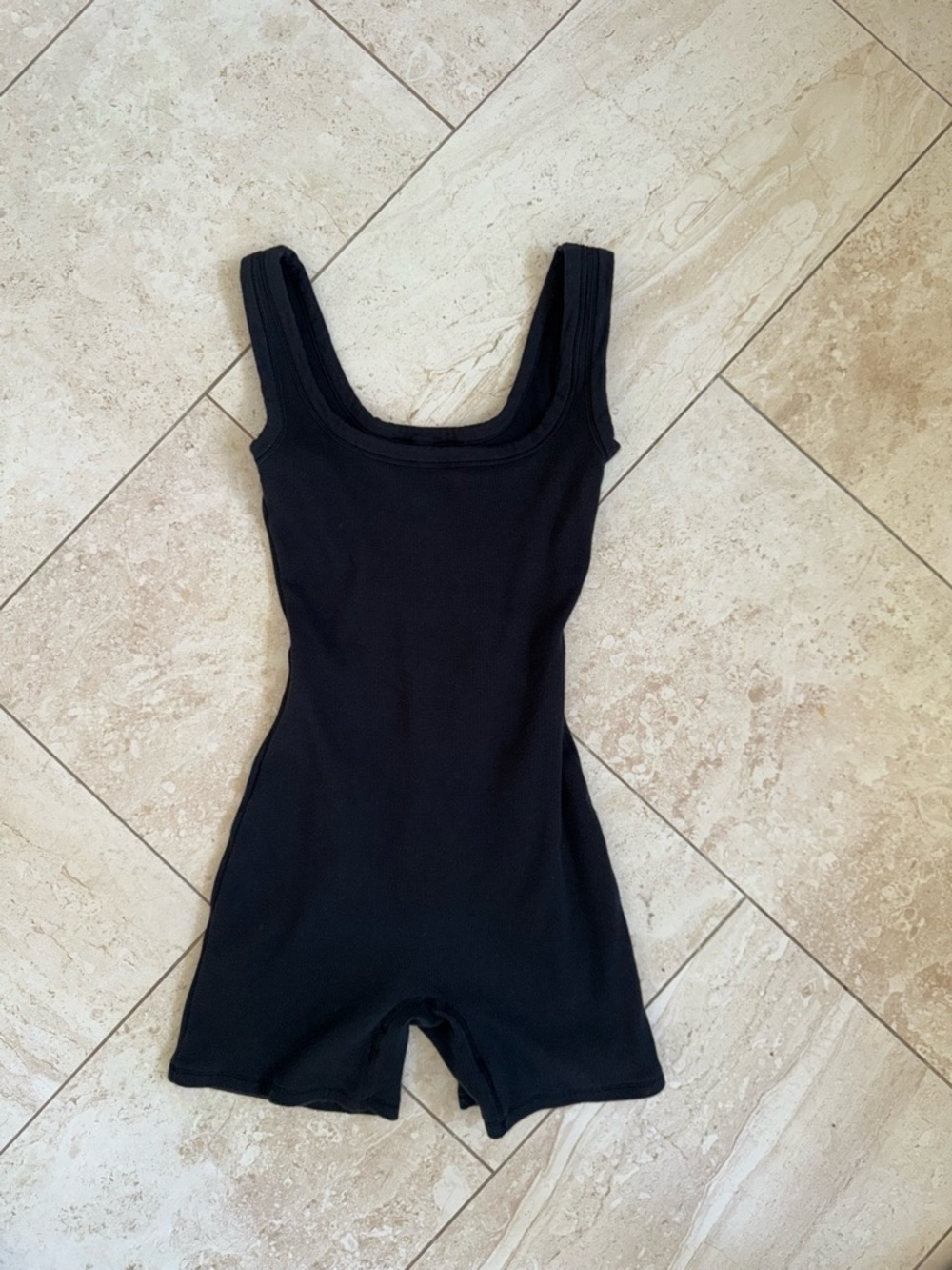SKIMS Black Cotton Jersey Ribbed Square-Neck Romper